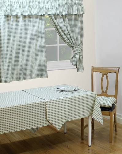 Gingham check sage table - check,