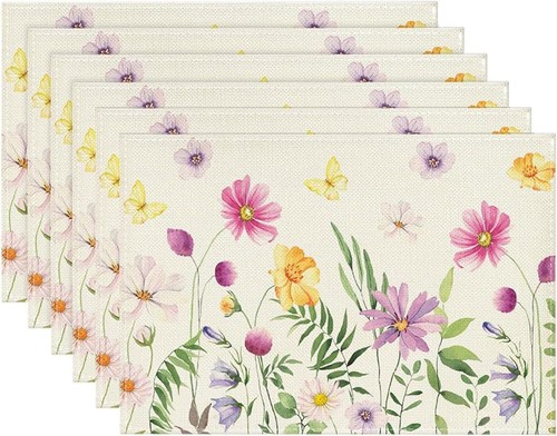 Linen floral placemats set - placemats, of